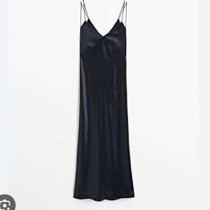 Massimo Dutti Midnight Satin Backless Dress